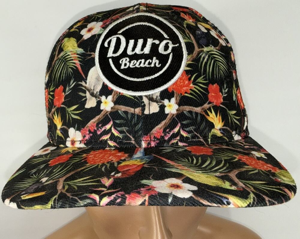 Duro Beach Tropical Floral Parrot Black Adjustable Flat Bill Hat Brazil